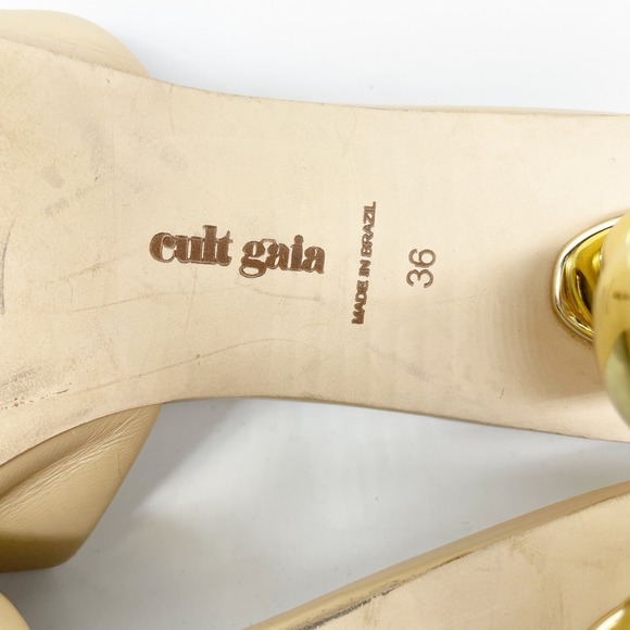Cult Gaia Women's Gigi Metallic Sphere Heel Vinyl Sandals Tan Size EU 36 US 6 - Picture 9 of 11